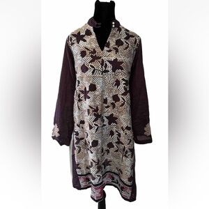 Cross Stitch Medium Kurta Dress Pima Cotton Embroidered Maroon High Neck Indian